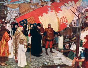 Die Abreise von John und Sebastian Cabot auf ihrer ersten Entdeckungsreise 1497, 1906 von Unbekannt