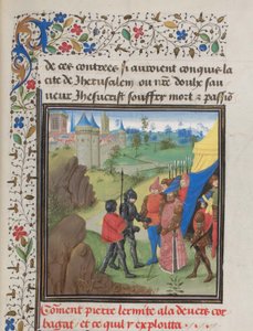 Die Botschaft von Peter dem Einsiedler und Herluin an Kerbogha. Miniatur aus der Historia von Wilhelm von Tyrus von Unbekannt