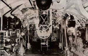 Der Maschinenraum eines Holland-U-Boots, um 1916