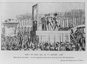 Die Hinrichtung von Ludwig XVI. auf dem Place de la Révolution am 21. Januar 1793, um 1793 von Unbekannt