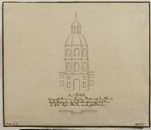 Die Fassade des zentralen Teils der Hofstallungen an der Moika-Uferpromenade in St. Petersburg, 1740er Jahre von Unbekannt