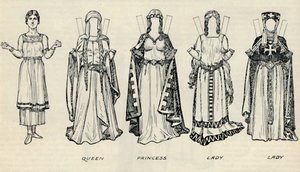 Die Galerie der britischen Kostüme: Kleidungsarten in der frühen Plantagenet-Zeit, ca. 1934