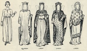 Die große Galerie der britischen Kostüme: Verschiedene Kleider aus der normannischen Zeit, ca. 1934