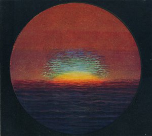 Der grüne Blitz bei Sonnenuntergang, seltenste prismatische Farbe, die von der Atmosphäre gebrochen wird, ca. 1935