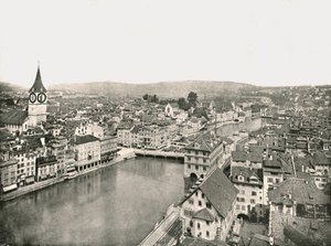 Die Große Stadt und die Kleine Stadt getrennt durch den Fluss Limmat, Zürich, Schweiz