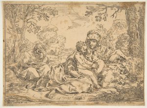 Die Heilige Familie mit Johannes dem Täufer, Kopie nach Cantarini