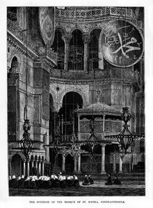 Das Innere der Moschee von Santa Sophia, Konstantinopel, Türkei, 19. Jahrhundert von Unbekannt