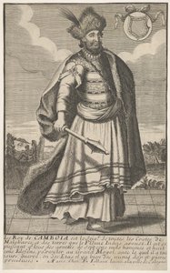 Der König von Kambodscha mit einem Zepter in seiner rechten Hand