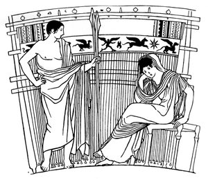 Der Webstuhl der Penelope, vom Chuisi-Vase, etruskisch, ca. 400 v. Chr., 1930 von Unbekannt