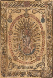Die Madonna und das Kind in einem Rosenkranz von Unbekannt