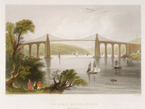 Die Menai-Brücke, Bangor Nordwales, ca. 1826-ca. 1850