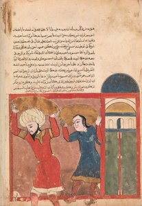Der Kaufmann und sein Komplize tragen Waren weg, Folio aus einem Kalila wa Dimna von Unbekannt