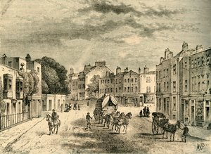 Das alte Dorf Vauxhall mit Eingang zu den Gärten, 1825, um 1878