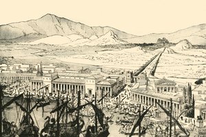 Der Hafen von Piräus mit den Langen Mauern, restauriert, 1890 von Unbekannt