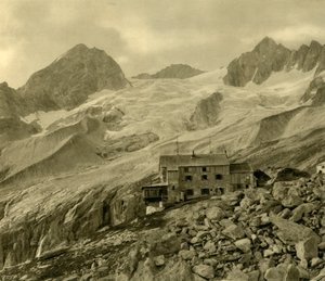 Die Plauener Hütte und der Gletscher, Zillergrund, Tirol, Österreich, ca. 1935