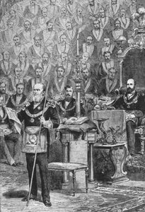 Der Prinz von Wales bei seiner ersten Installation als Großmeister der Freimaurer, 28. April 1875 von Unbekannt