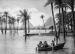 Die Pyramiden von Gizeh während einer Flut, Kairo, Ägypten, um 1920er Jahre von Unbekannt
