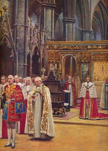 Die Anerkennung: Der König steht vor der Versammlung, präsentiert vom Erzbischof, 1937