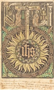 Das heilige Monogramm mit der Kreuzigung und den Leidenssymbolen [recto] von Unbekannt