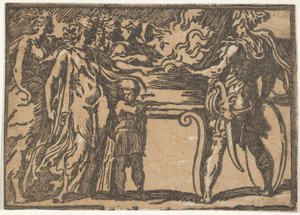 Das Opfer oder Mucius Scaevola, nach Parmigianino, 16. Jahrhundert von Unbekannt