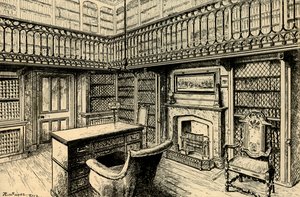 Das Arbeitszimmer in Abbotsford, zeigt Sir Walter Scotts Schreibtisch und Stuhl, 1882