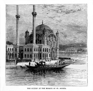 Der Sultan in der Moschee von St. Sophia, Konstantinopel, Türkei, 19. Jahrhundert von Unbekannt