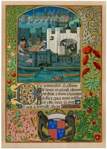 Der Tower of London mit der London Bridge, um 1500, um 1901