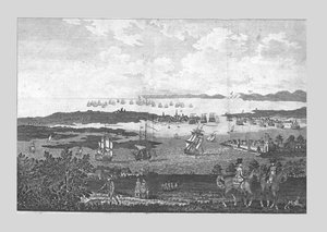 Die Stadt und der Hafen von Portsmouth mit Blick auf die Flotte seiner Majestät in Spithead, 18. Jahrhundert von Unbekannt