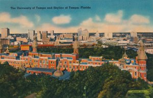 Die Universität von Tampa und Skyline von Tampa, Florida, um 1940er Jahre von Unbekannt