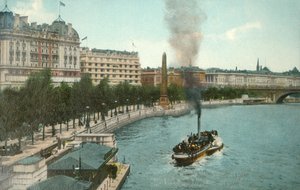 Das Victoria-Ufer und Dampfschiff auf der Themse, London