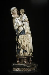 Die Jungfrau und das Jesuskind. Marmorstatue um 1350-1375. 45 cm, Kollegiatkirche Notre Dame, Villeneuve les Avignons (Gard).