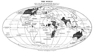 Die Welt mit den britischen Besitzungen in Schwarz und den unterstrichenen Inseln, 1924 von Unbekannt