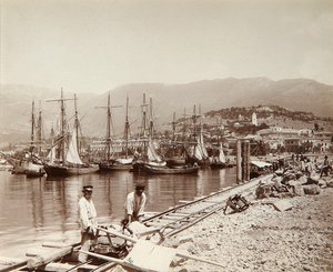 Der Bau eines Piers in Jalta, Krim, spätes 19. Jahrhundert von Unbekannt