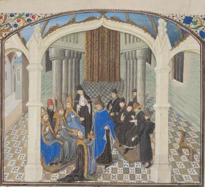 Die Krönung von Balduin II. im Jahr 1118. Miniatur aus der Historia von Wilhelm von Tyrus, 1460er von Unbekannt