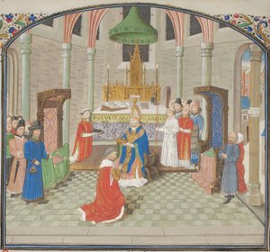 Die Krönung von Balduin I. am Weihnachtstag 1100. Miniatur aus der Historia von Wilhelm von Tyrus, 1460er Jahre