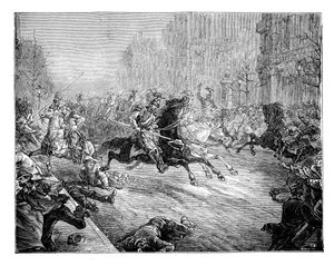 Der Staatsstreich, Lanzenreiter stürmen die Menge in den Boulevards von Paris, 19. Jahrhundert