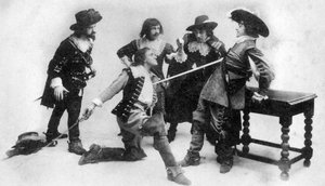 Das Duell, Szene aus Akt I von The Breed of the Treshams von John Rutherford, 20. Jahrhundert von Unbekannt