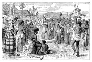 Die Emanzipation der Sklaven auf einer westindischen Plantage, frühes 19. Jahrhundert um 1895