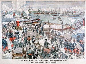 Das Ende des Streiks der Hafenarbeiter im Hafen von Marseille, Frankreich, 1904