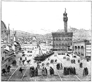 Die Hinrichtung von Girolamo Savonarola auf der Piazza della Signoria, Florenz, 1882 von Unbekannt