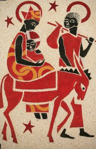Die Flucht nach Ägypten, Fresko in der Abteikirche Keur Moussa, entworfen und gemalt 1963 von Dom Georges Saget, Keur Moussa, Senegal von Unbekannt