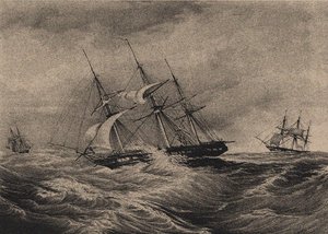 Die Fregatte Kreiser und die Schaluppe Ladoga an der Küste Amerikas 1823, 1900er-1910er Jahre von Unbekannt