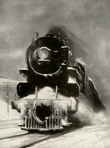 Die Wut des Schneesturms beeindruckt diese riesige Lokomotive nicht, 1935 von Unbekannt