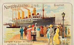 Der Riese SS Kaiser Wilhelm II verlässt den Kai in Bremerhaven, Deutschland von Unbekannt