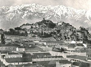 Der Hügel von Santa Lucia mit den Anden im Hintergrund, Santiago, Chile, 1895