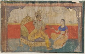Der Liebhaber Krsna im Gespräch mit dem Boten der Geliebten, aus einem Rasikapriya, ca. 1617 von Unbekannt