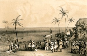 Die Kaufleute von Calicut wurden auf Befehl von Tippoo Saib gefangen genommen und an einen kahlen Felsen gekettet, 1847
