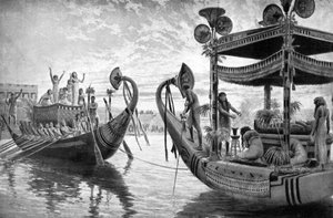 Die Mumie von Tutanchamun überquert zum letzten Mal den Nil, Ägypten, 1325 v. Chr. 1933-1934 von Unbekannt