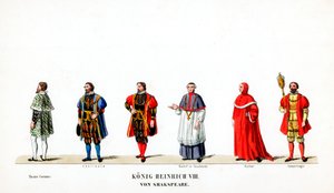 Theaterkostümentwürfe für Shakespeares Stück, Heinrich VIII., 19. Jahrhundert von Unbekannt