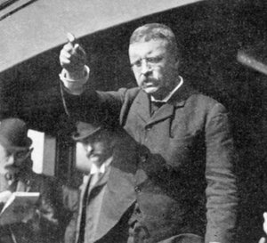 Theodore Roosevelt spricht bei einem Treffen im Bundesstaat New York, 1901 von Unbekannt